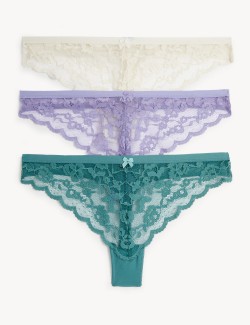 3pk All Over Lace Thongs