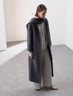 Wool Blend Longline Wrap Coat With Scarf