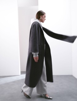 Wool Blend Longline Wrap Coat With Scarf