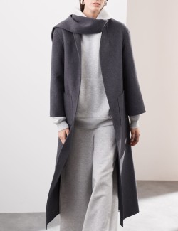 Wool Blend Longline Wrap Coat With Scarf