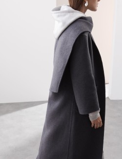 Wool Blend Longline Wrap Coat With Scarf