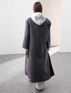 Wool Blend Longline Wrap Coat With Scarf