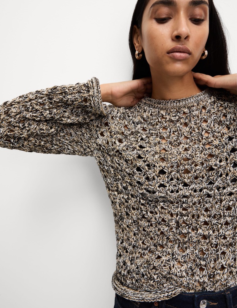 Cotton Blend Metallic Textured Jumper