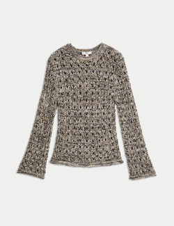 Cotton Blend Metallic Textured Jumper