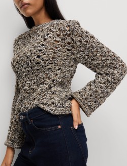 Cotton Blend Metallic Textured Jumper