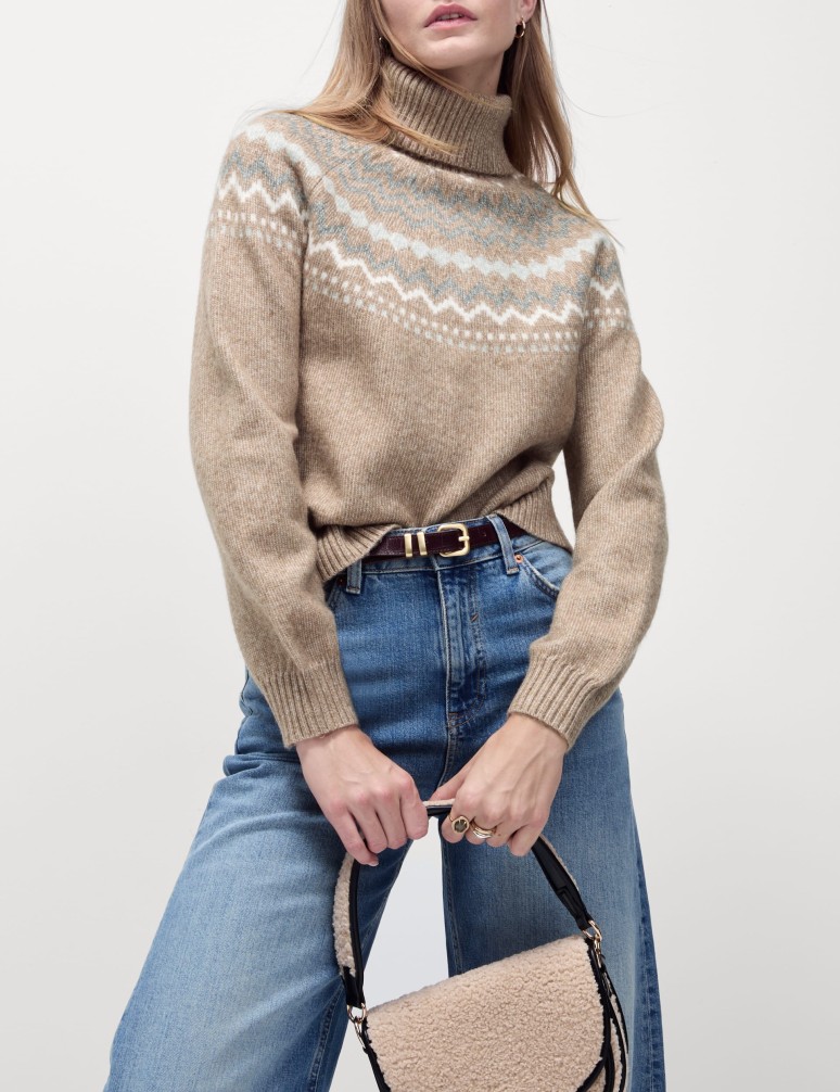 Cloud-Yarn Fairisle Roll Neck Jumper