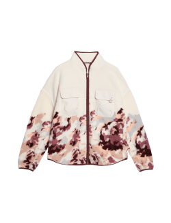 Borg Printed Funnel Neck Zip Up Fleece Jacket