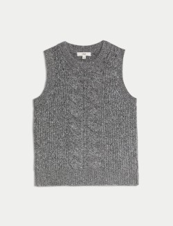 Cable Knit Sequin Knitted Vest with Wool