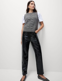 Cable Knit Sequin Knitted Vest with Wool