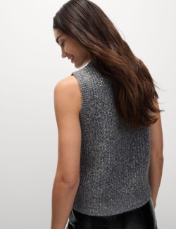 Cable Knit Sequin Knitted Vest with Wool