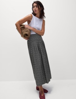 Checked Pleated Midaxi A-Line Skirt