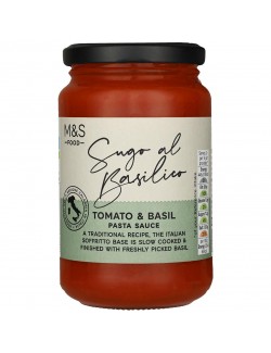 Rajčatová omáčka na těstoviny s italským extra panenským olivovým olejem (5%) a bazalkou