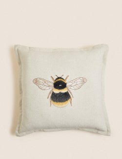 Linen Blend Bee Embroidered...
