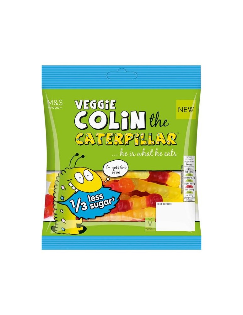 Žvýkací bonbóny s ovocnými příchutěmi Colin the Caterpillar™, se sníženým obsahem cukru