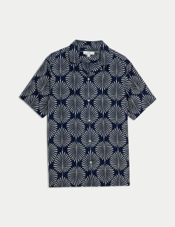 Geometric Print Cuban Collar Shirt