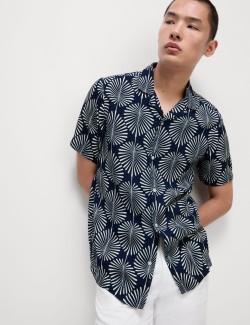 Geometric Print Cuban Collar Shirt