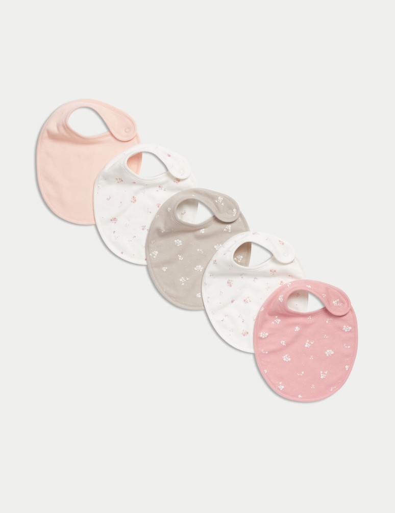 5pk Pure Cotton Floral Dribble Bibs