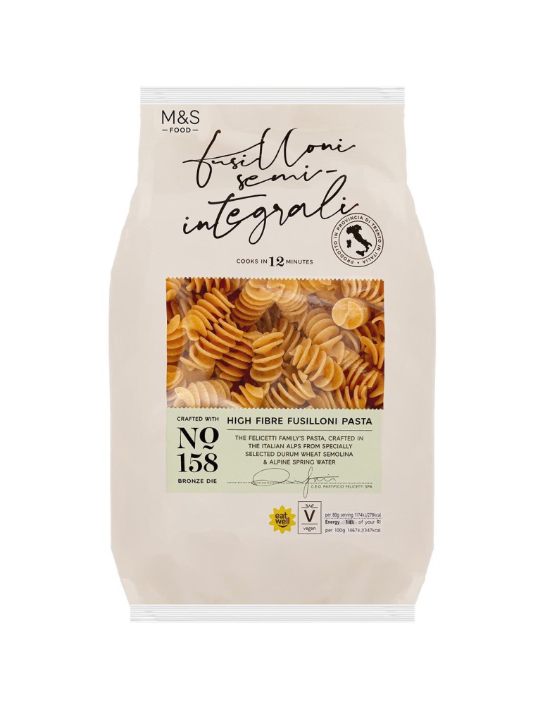 Sušené italské těstoviny fusilloni z celozrnné a tvrdé pšenice