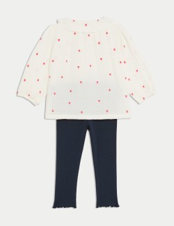 Dvoudílný outfit s výšivkou srdce a s vysokým podílem bavlny (0–3 roky)