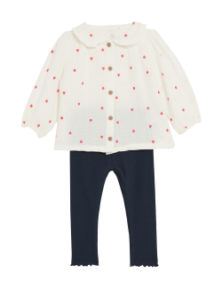 Dvoudílný outfit s výšivkou srdce a s vysokým podílem bavlny (0–3 roky)