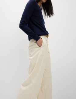 Pure Cotton Twill Barrel Leg Trousers