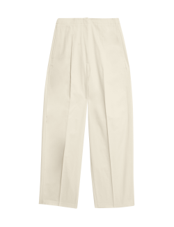 Pure Cotton Twill Barrel Leg Trousers