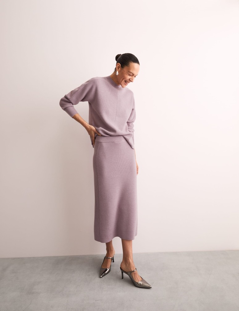 Pure Wool Knitted Midi Column Skirt