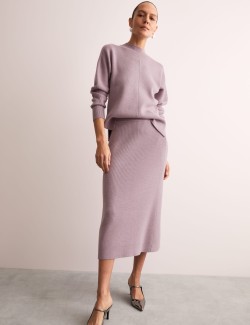 Pure Wool Knitted Midi Column Skirt