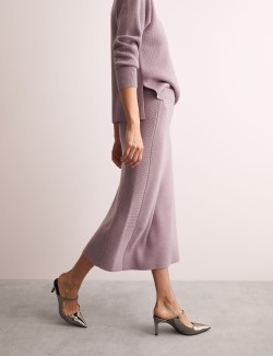 Pure Wool Knitted Midi Column Skirt