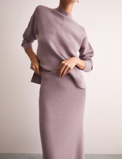 Pure Wool Knitted Midi Column Skirt