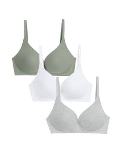 3pk Non Wired Plunge T-Shirt Bras A-E
