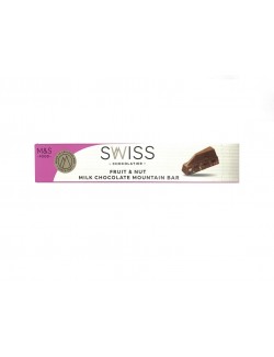 Švýcarská mléčná čokoláda s rozinkami (6 %), lískovými ořechy (4,5 %) a medovo-mandlovým nugátem (5 %)