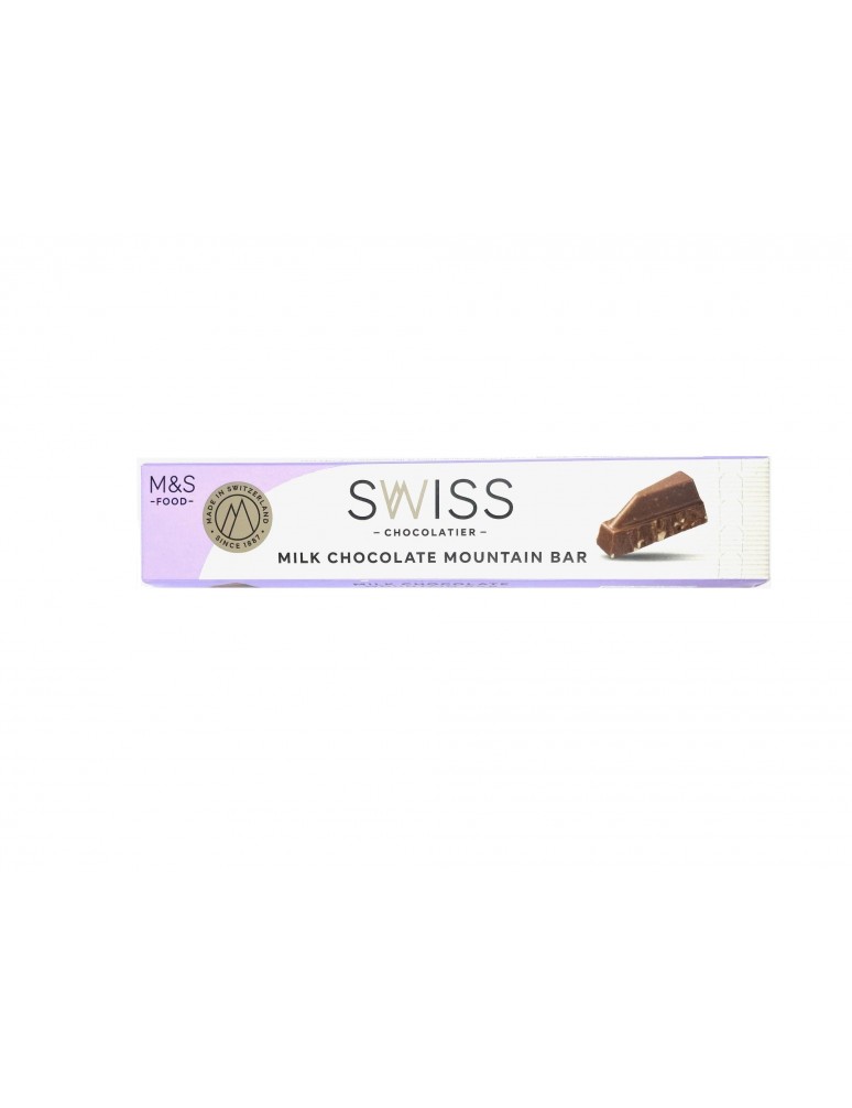 Švýcarská mléčná čokoláda s medovo-mandlovým nugátem (10 %) a mletými lískovými ořechy (1 %)