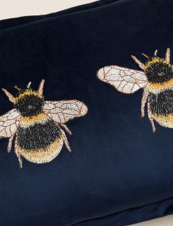 Velvet Bee Embroidered Bolster Cushion