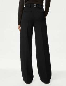 Crepe Tab Detail Wide Leg Trousers