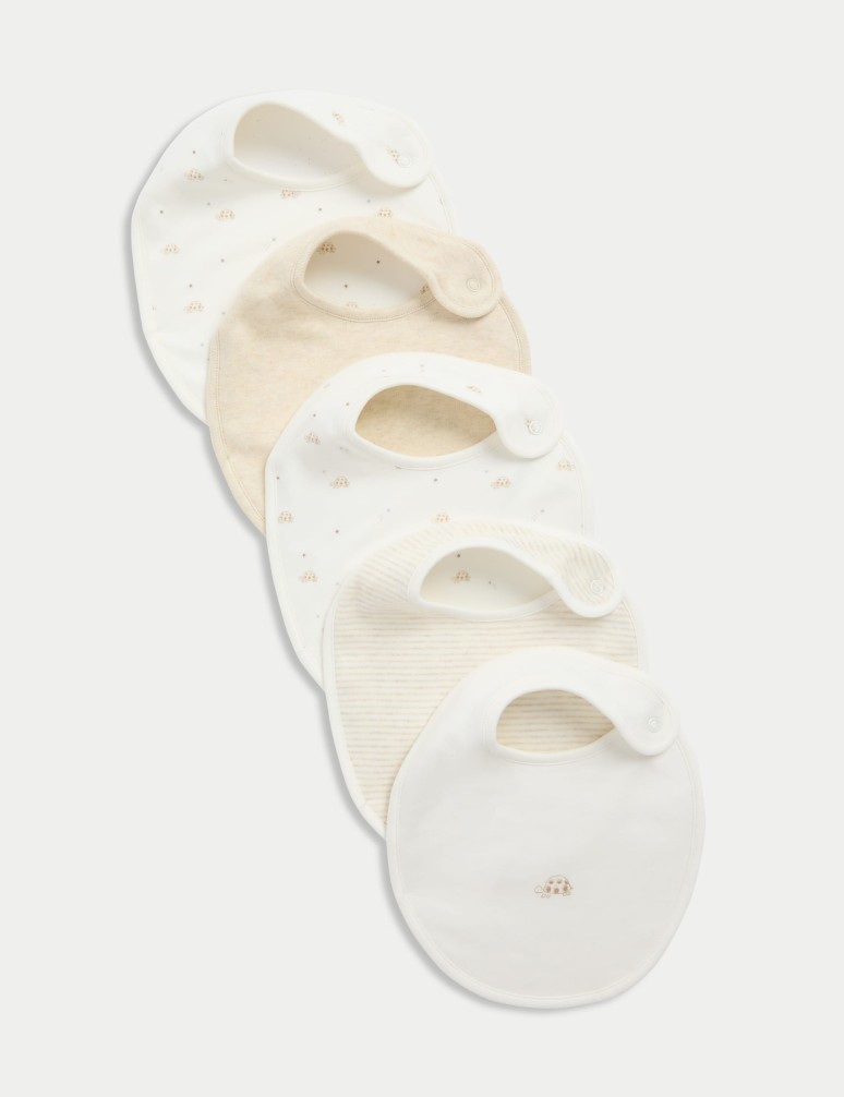5pk Pure Cotton Printed Dribble Bibs