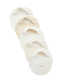 5pk Pure Cotton Printed Dribble Bibs