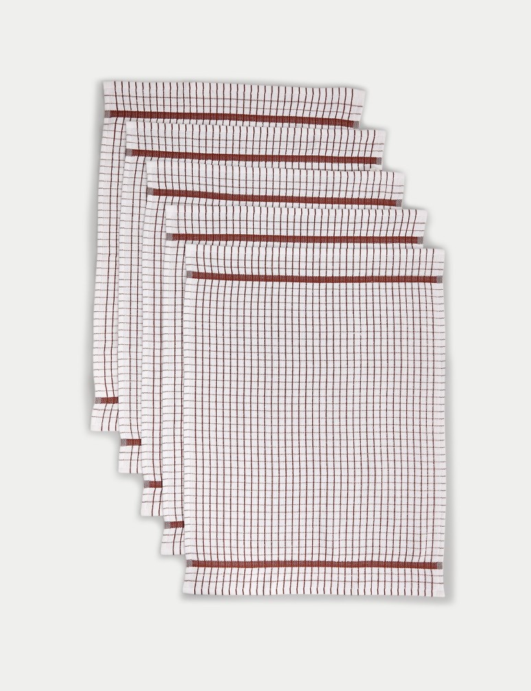 Set of 5 Checked Terry Tea Towels