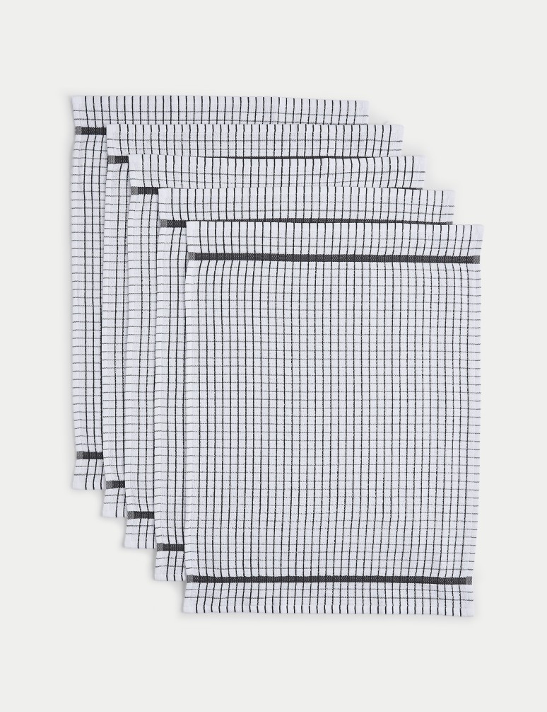 Set of 5 Checked Terry Tea Towels