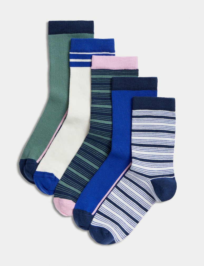 5 párů proužkovaných ponožek s vysokým podílem bavlny