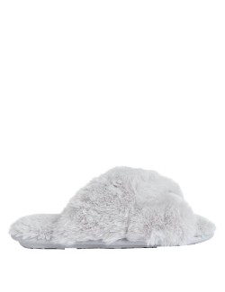 Faux Fur Crossover Slider Slippers