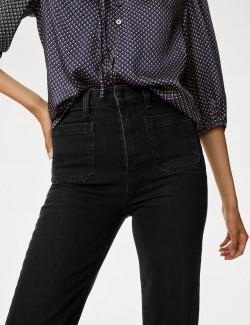 Patch Pocket Flare High Waisted Jeans