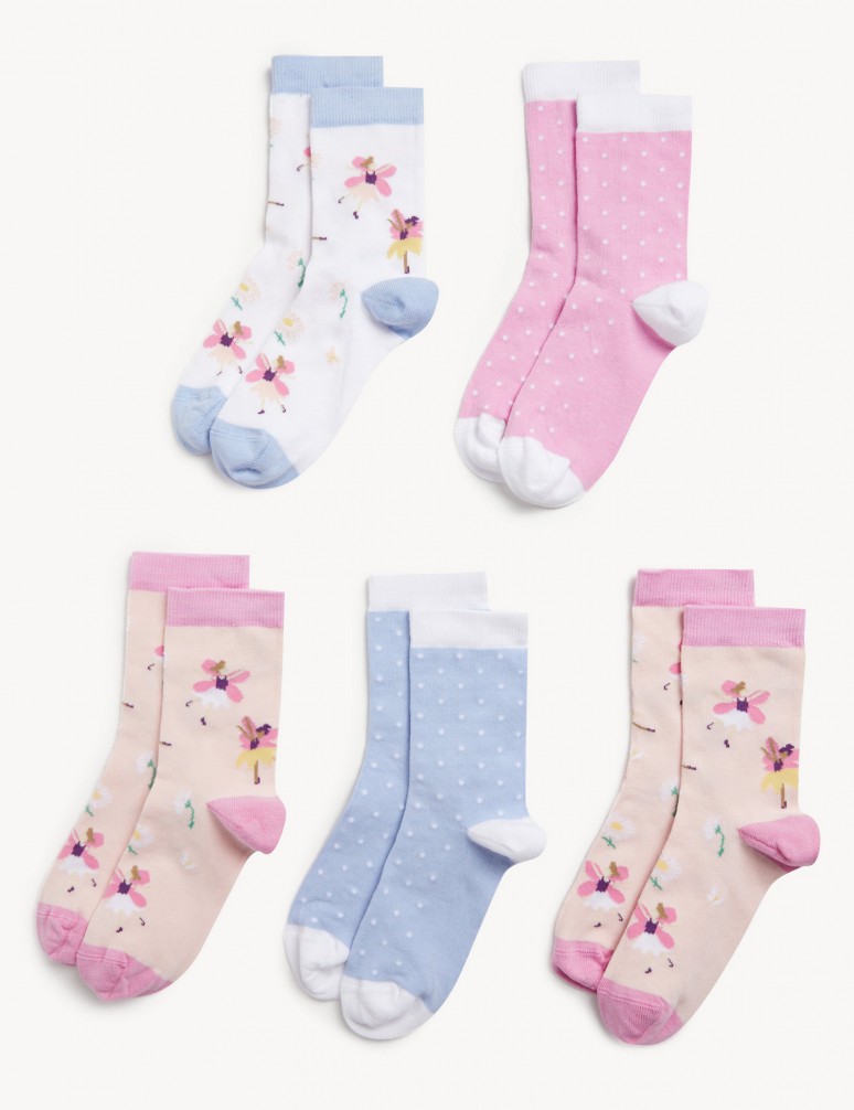 5 párů květovaných a puntíkovaných ponožek s vysokým podílem bavlny
